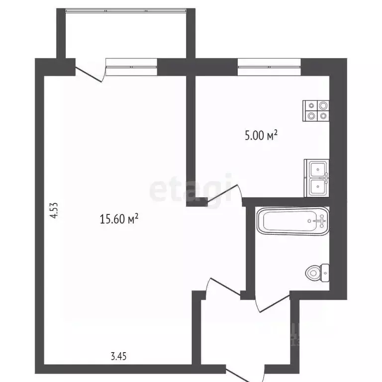 1-к кв. Тюменская область, Тюмень Киевская ул., 68 (31.0 м) - Фото 1