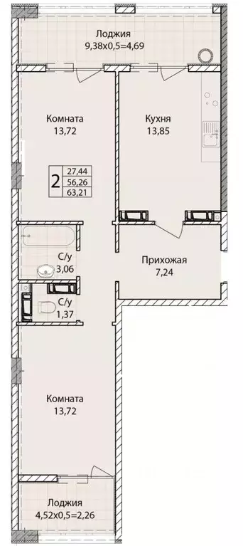 2-к кв. Севастополь ул. Братьев Манганари, 30к1 (63.21 м) - Фото 0