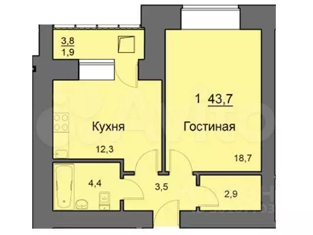 1-к. квартира, 43,1 м, 5/20 эт. - Фото 0