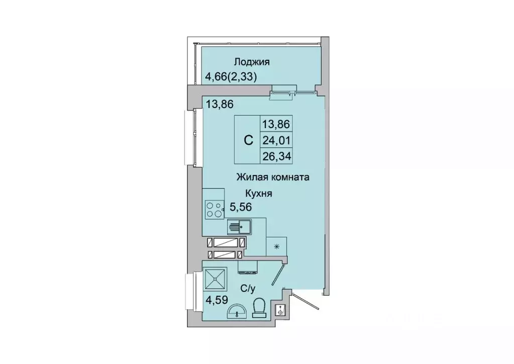 Студия Ростовская область, Батайск ул. Булгакова, 11 (26.34 м) - Фото 1