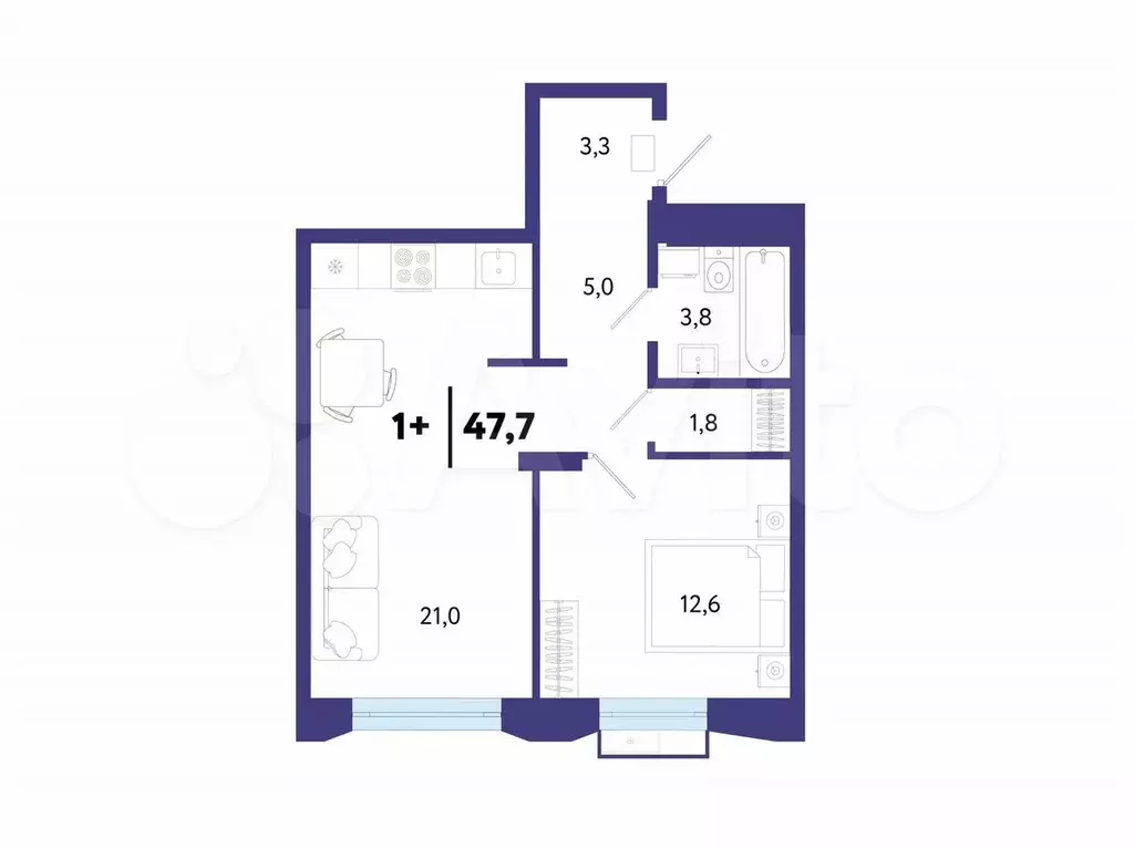 1-к. квартира, 47,7 м, 18/25 эт. - Фото 1