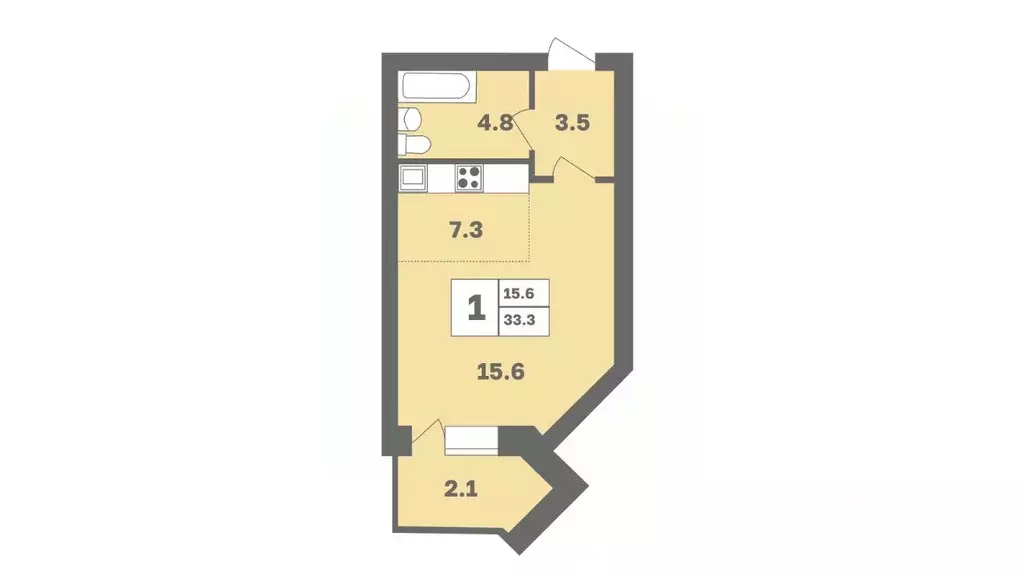 1-к кв. Башкортостан, Уфа Дагестанская ул., лит13 (33.3 м) - Фото 1