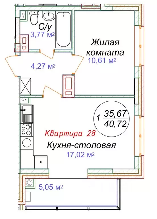 1-к кв. Ставропольский край, Минеральные Воды  (40.72 м) - Фото 0