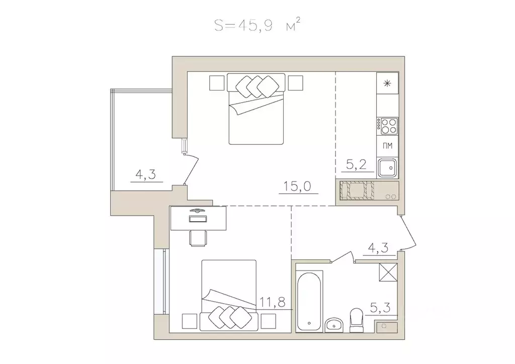 2-к кв. Карелия, Петрозаводск Закаменская наб., 3 (45.9 м) - Фото 1