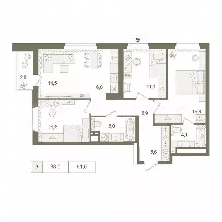 3-к. квартира, 81 м, 25/25 эт. - Фото 0