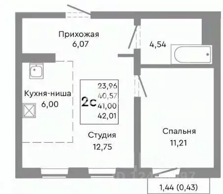 2-к кв. Челябинская область, Челябинск ул. Блюхера, 125Г (41.0 м) - Фото 1