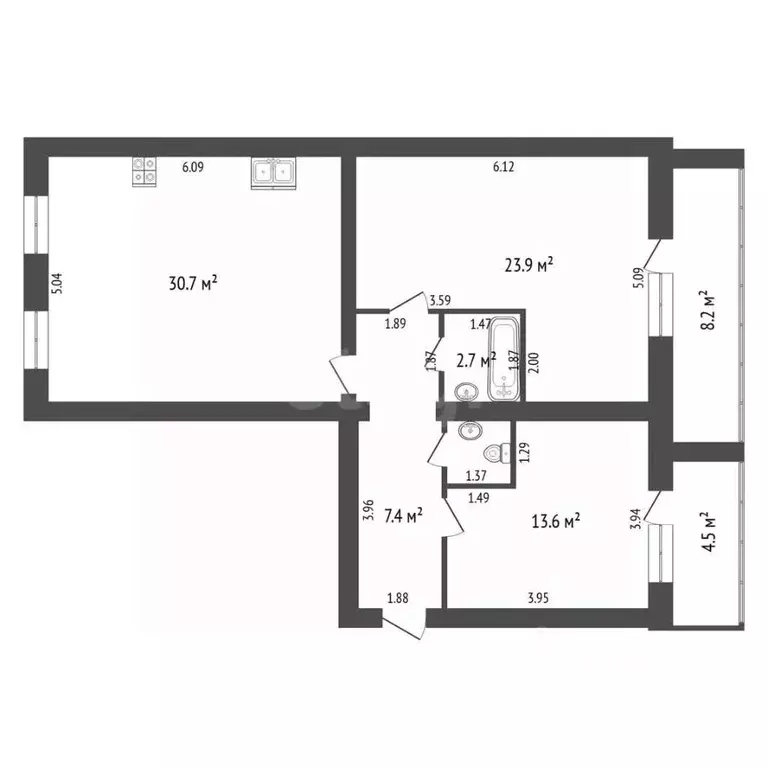 2-к кв. Тюменская область, Тюмень Солнечный проезд, 7 (83.4 м) - Фото 2