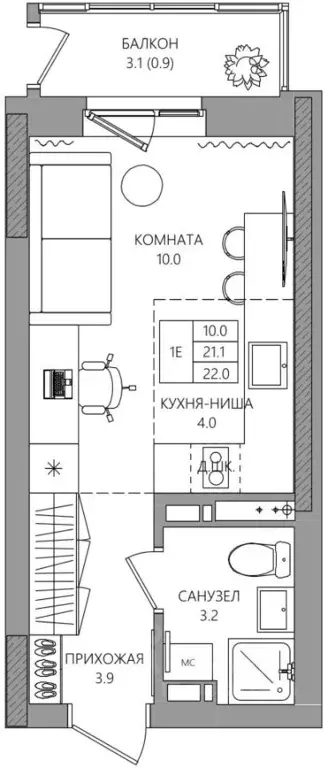 Студия Пермский край, Пермь Парковый просп., 36В (22.0 м) - Фото 1