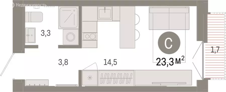 Квартира-студия: Тюмень, жилой комплекс Республики 205 (23.25 м) - Фото 2