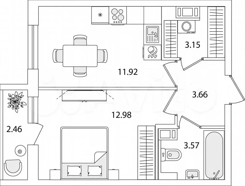 1-к. квартира, 36,5м, 4/9эт. - Фото 1