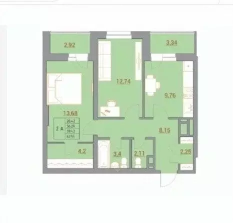 2-к кв. Ростовская область, Ростов-на-Дону Тибетская ул., 1Вс3 (62.55 ... - Фото 2