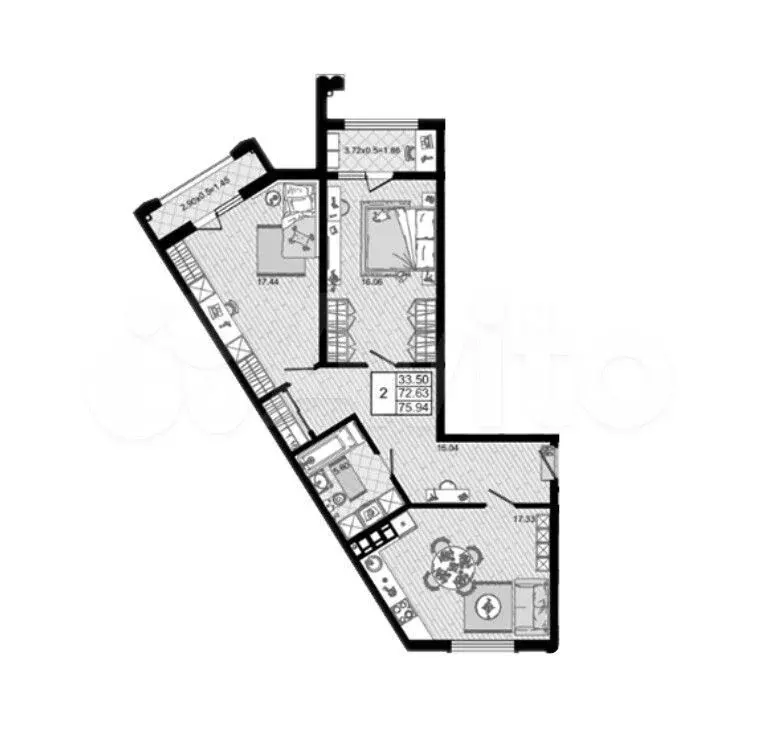 2-к. квартира, 75,9 м, 7/8 эт. - Фото 1