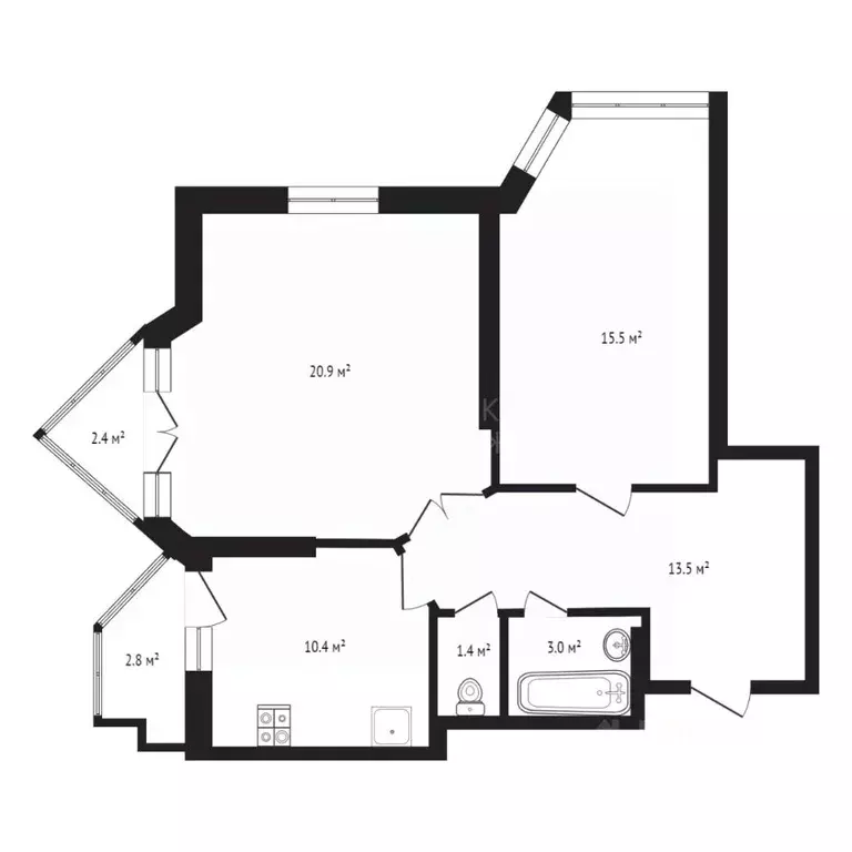 2-к кв. Тюменская область, Тюмень Первомайская ул., 50 (66.1 м) - Фото 2