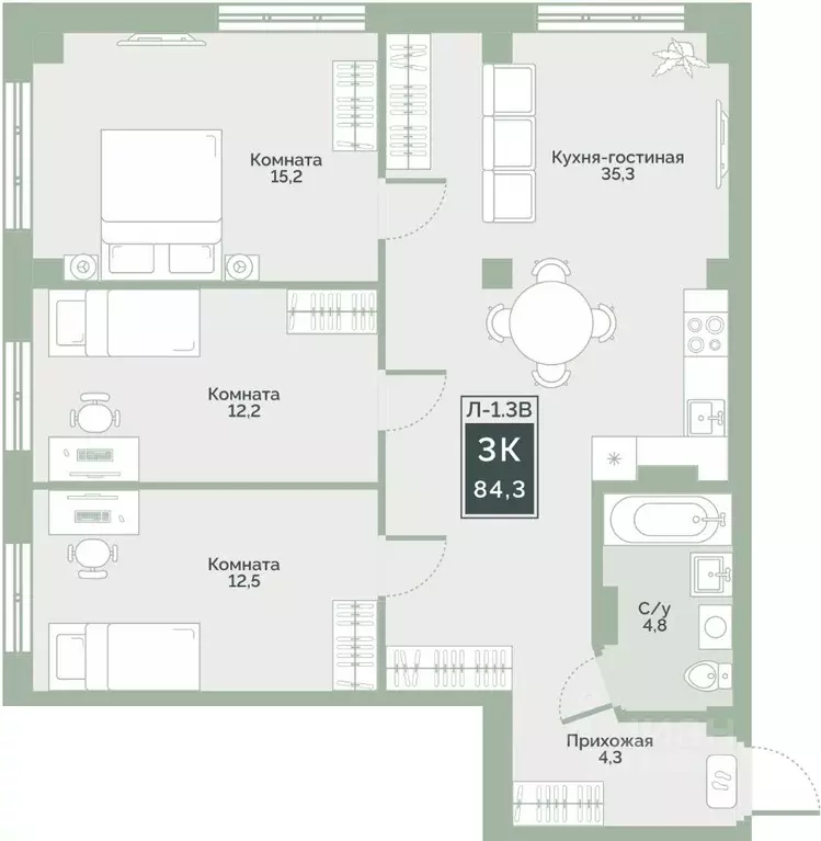 3-к кв. Курганская область, Курган Заозерный жилрайон, 6А мкр, ул. ... - Фото 0