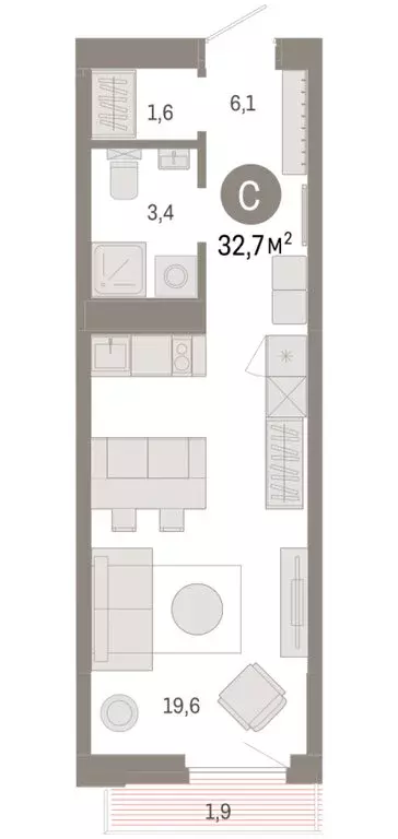 Квартира-студия: Тюмень, жилой комплекс Зарека (32.72 м) - Фото 1