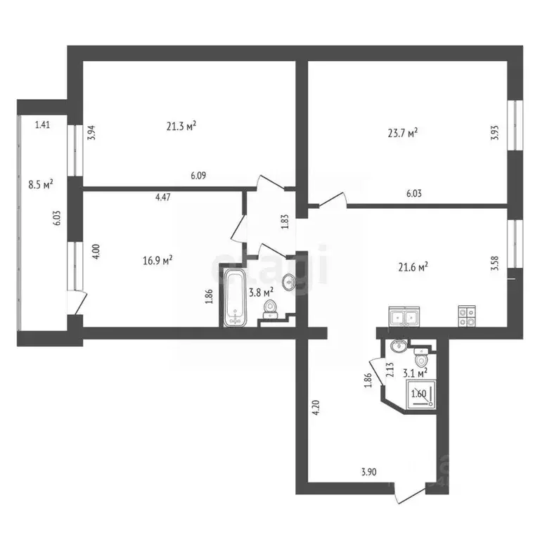 3-к кв. Тюменская область, Тюмень Кремлевская ул., 102 (105.7 м) - Фото 1