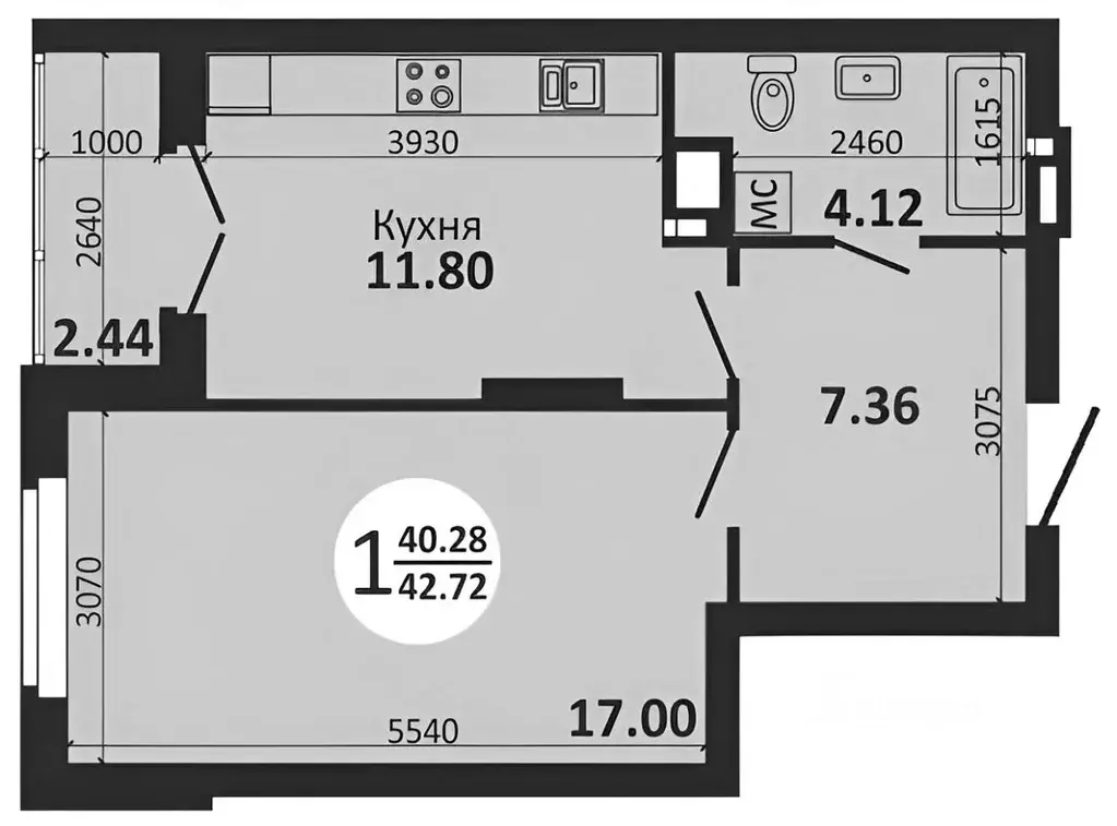 1-к кв. Самарская область, Самара Московское шоссе, 18-й км, 37 (43.3 ... - Фото 2