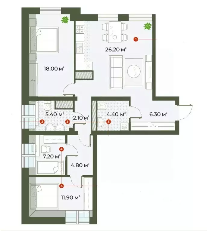 2-к кв. Санкт-Петербург Зеленогорская ул., 3 (87.9 м) - Фото 1