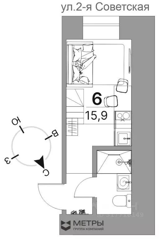 Студия Санкт-Петербург 2-я Советская ул., 10 (15.9 м) - Фото 1