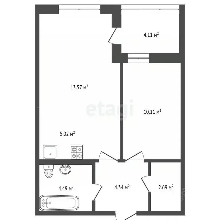 2-к кв. Карелия, Петрозаводск ул. Ригачина, 40 (44.33 м) - Фото 1