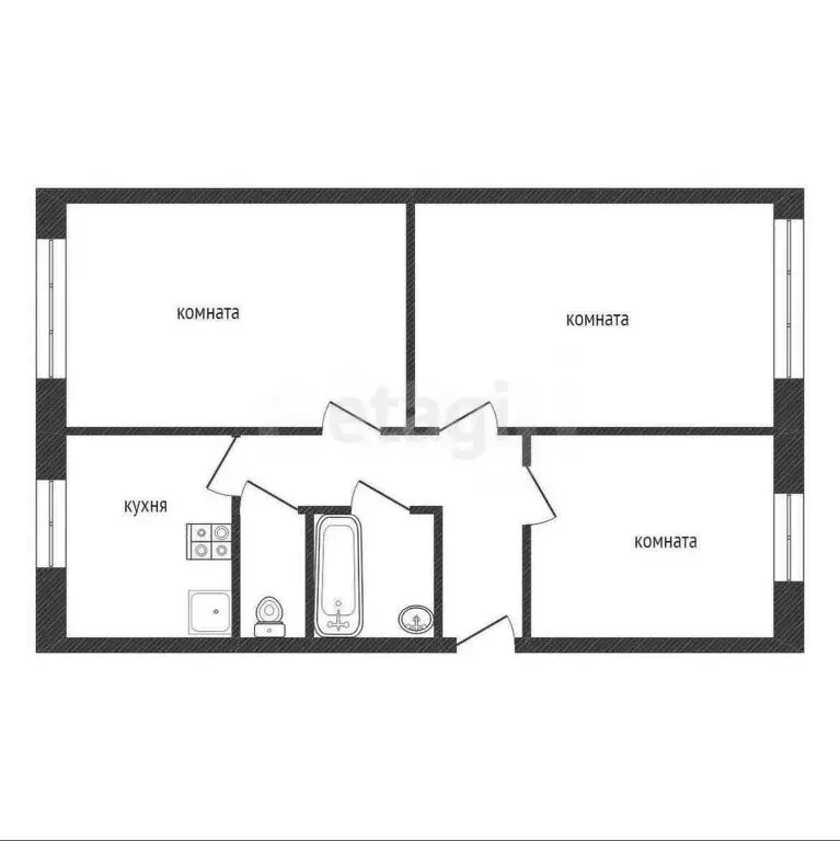 3-комнатная квартира: Волхов, улица Калинина, 32 (60.9 м) - Фото 0