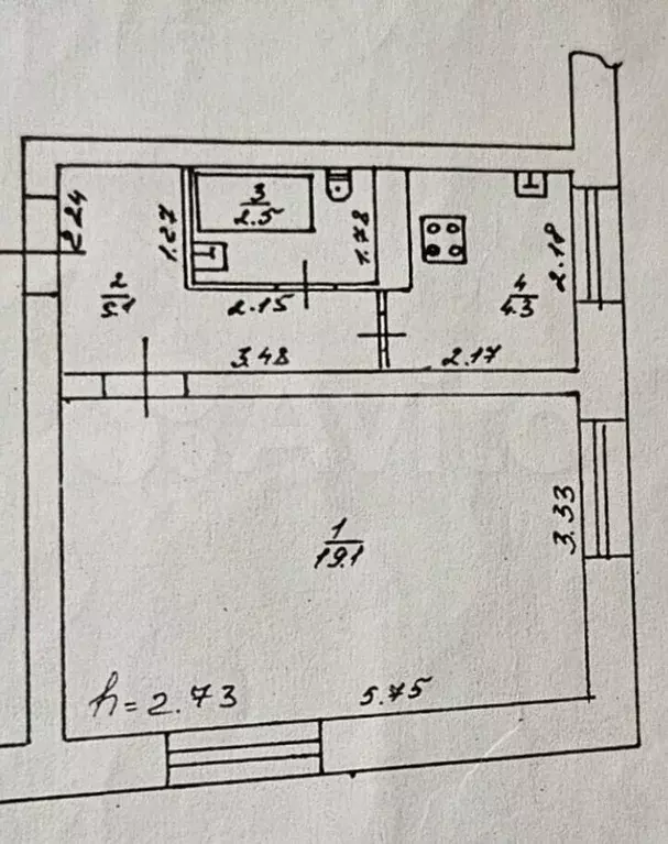 1-к. квартира, 31м, 1/3эт. - Фото 0