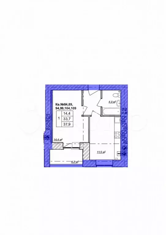 1-к. квартира, 37,9 м, 8/9 эт. - Фото 1