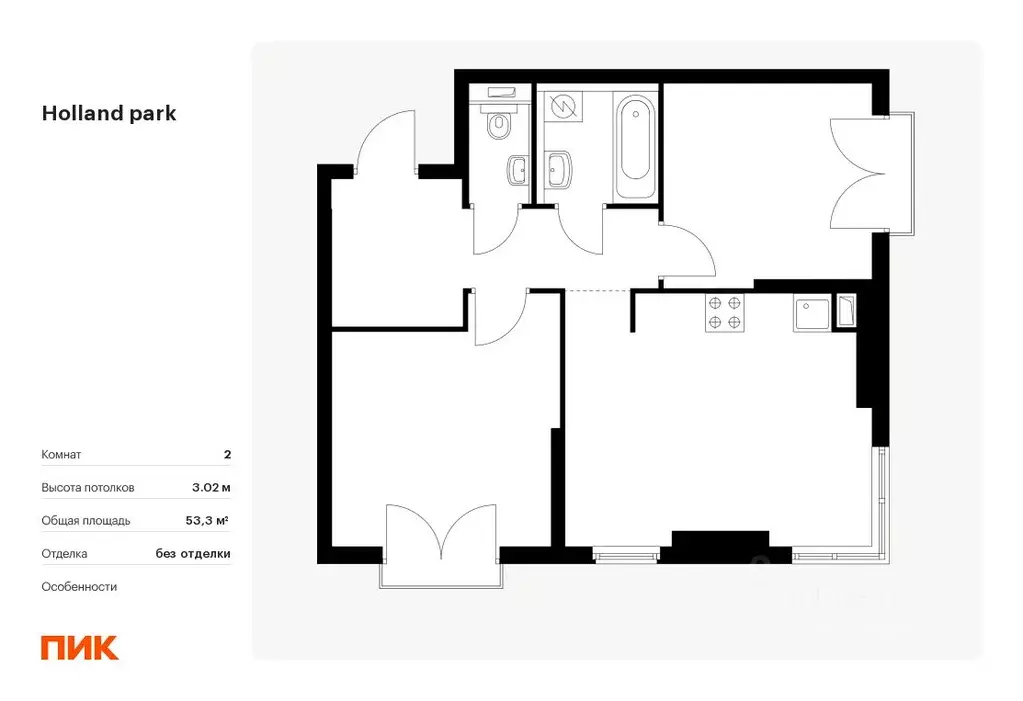 2-к кв. Москва Холланд Парк жилой комплекс, к8 (53.3 м) - Фото 0