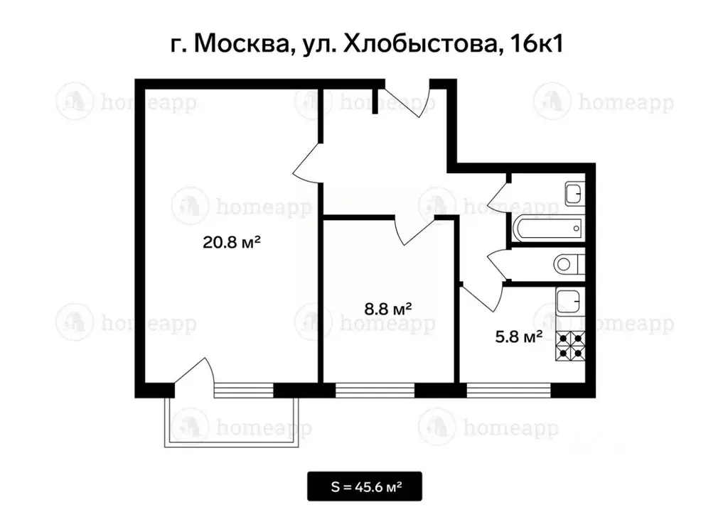 2-к кв. Москва ул. Хлобыстова, 16К1 (45.6 м) - Фото 1