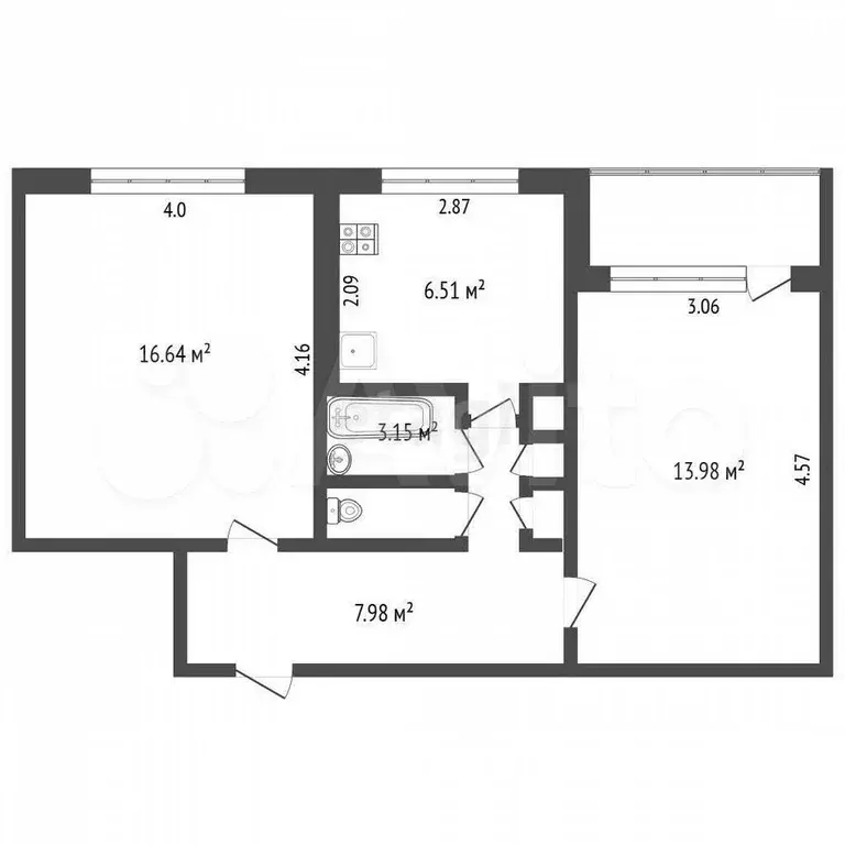 2-к. квартира, 49,3 м, 8/9 эт. - Фото 0