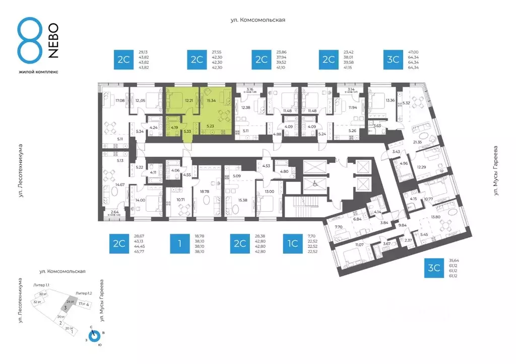 2-к кв. Башкортостан, Уфа Глумилино-1 мкр, 8-е Небо жилой комплекс ... - Фото 1