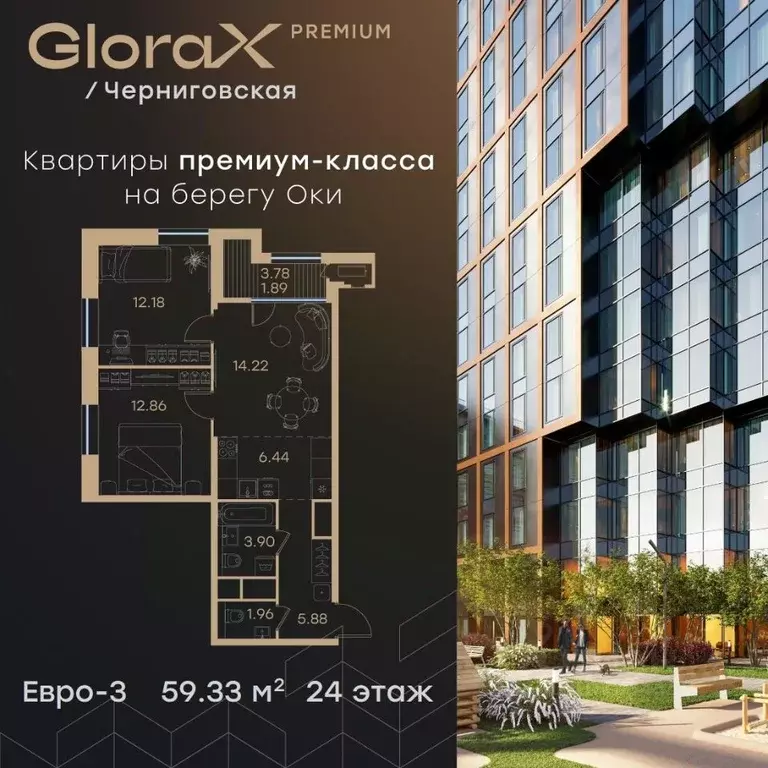 2-к кв. Нижегородская область, Нижний Новгород Глоракс Премиум ... - Фото 0