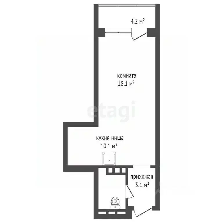 Студия Красноярский край, Красноярск Соколовская ул., 64 (32.9 м) - Фото 2