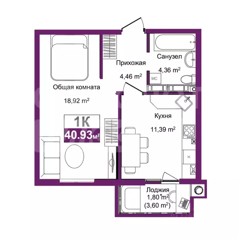 1-к кв. Крым, Симферополь ул. Батурина, 115 (39.7 м) - Фото 2