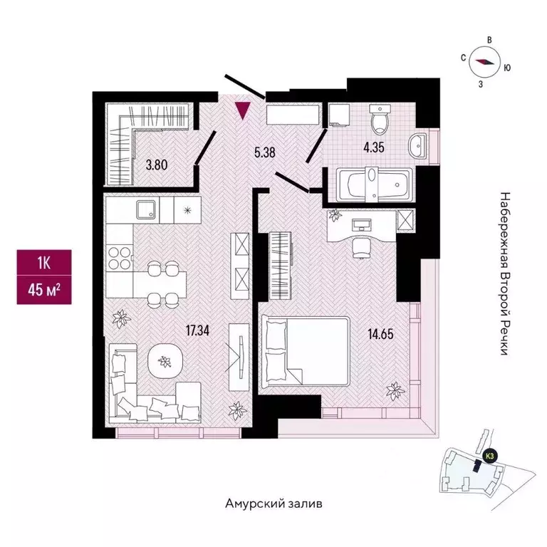 1-к кв. Приморский край, Владивосток просп. 100-летия Владивостока, ... - Фото 2