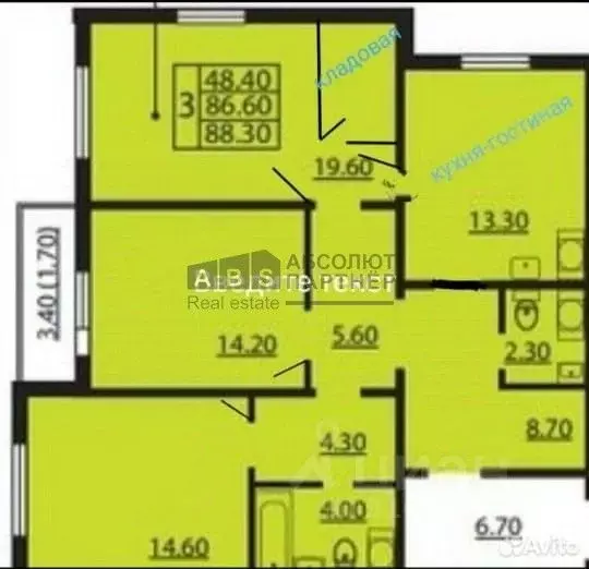3-к кв. Санкт-Петербург Бестужевская ул., 7к3 (88.3 м) - Фото 0