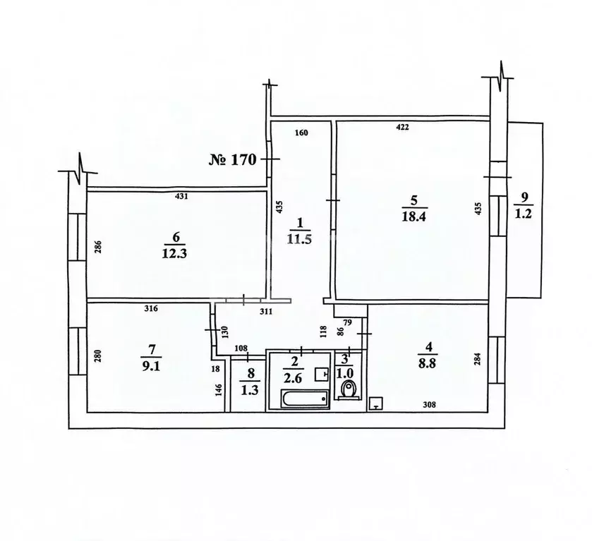 3-к кв. Томская область, Северск ул. Победы, 23 (65.0 м) - Фото 1