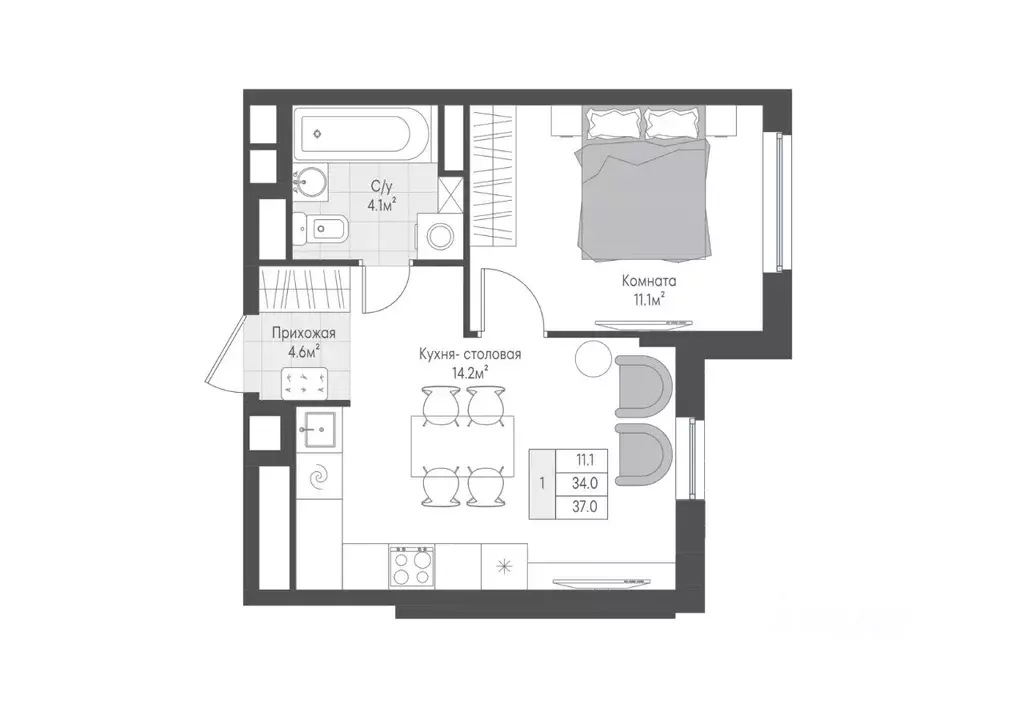 1-к кв. Тверская область, Тверь Лесная Мелодия-3 жилой комплекс (34.0 ... - Фото 1