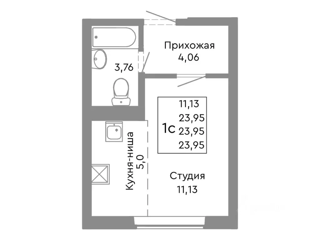 Студия Челябинская область, Челябинск Ярославская ул. (23.95 м) - Фото 0