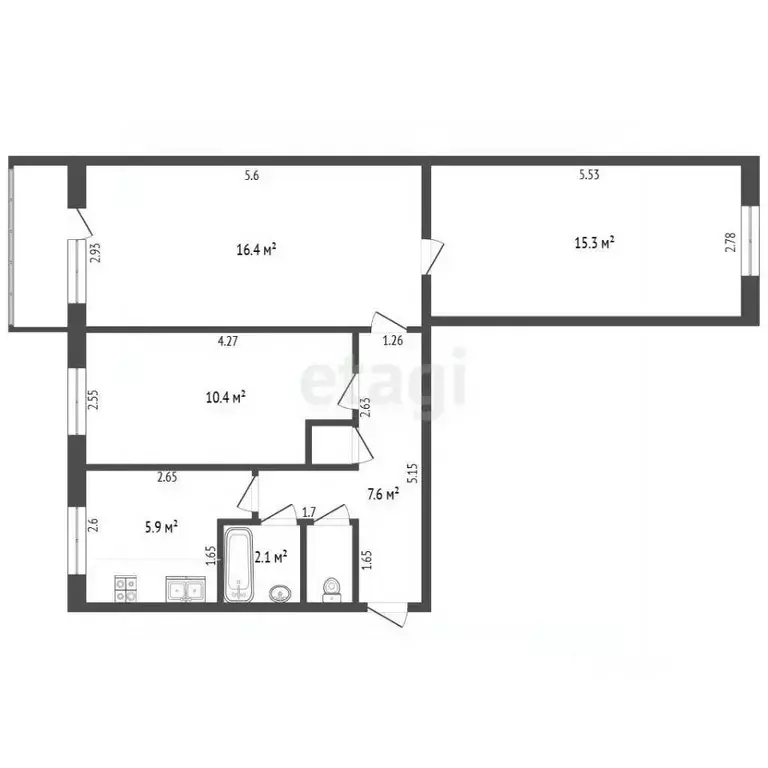 3-к кв. Татарстан, Альметьевск ул. Белоглазова, 56 (58.9 м) - Фото 2