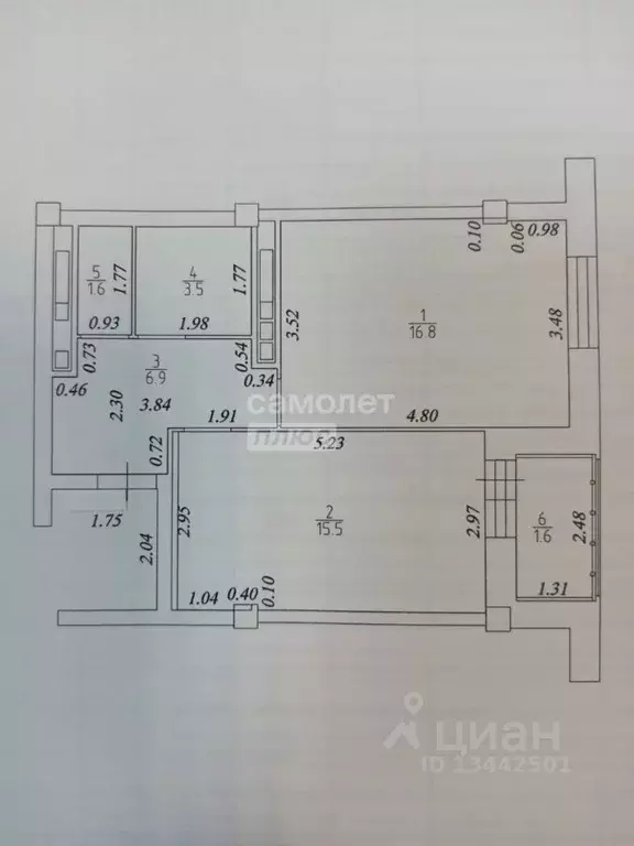 2-к кв. Татарстан, Нижнекамск просп. Шинников, 13В (46.82 м) - Фото 2