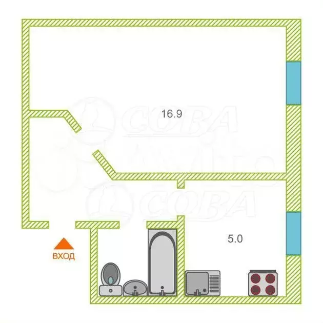 1-к. квартира, 30 м, 1/5 эт. - Фото 0