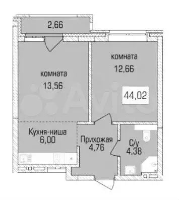 2-к. квартира, 44 м, 5/9 эт. - Фото 0