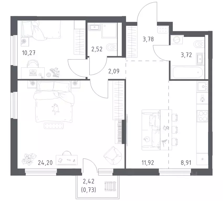 2-к кв. Башкортостан, Уфа ул. Минигали Губайдуллина, 8к9 (68.14 м) - Фото 0