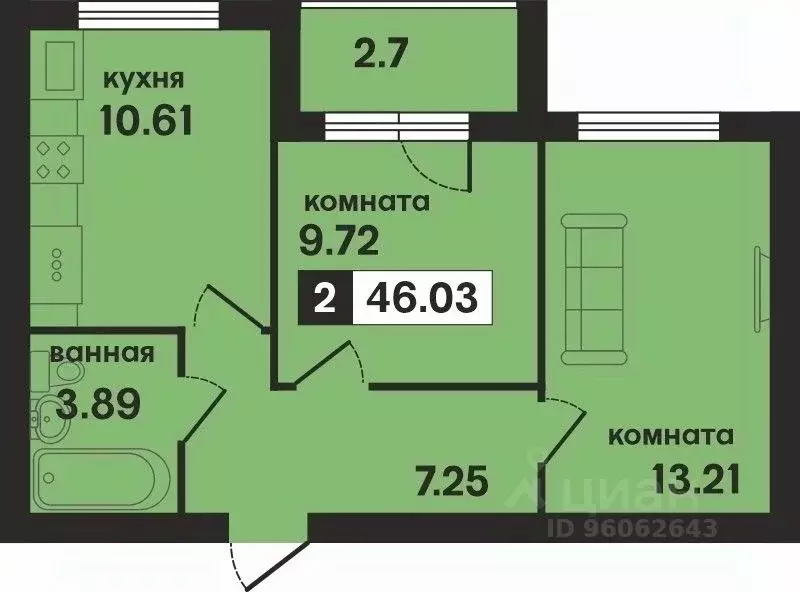 2-к кв. Владимирская область, Муром ул. 1-я Новослободская (46.03 м) - Фото 0