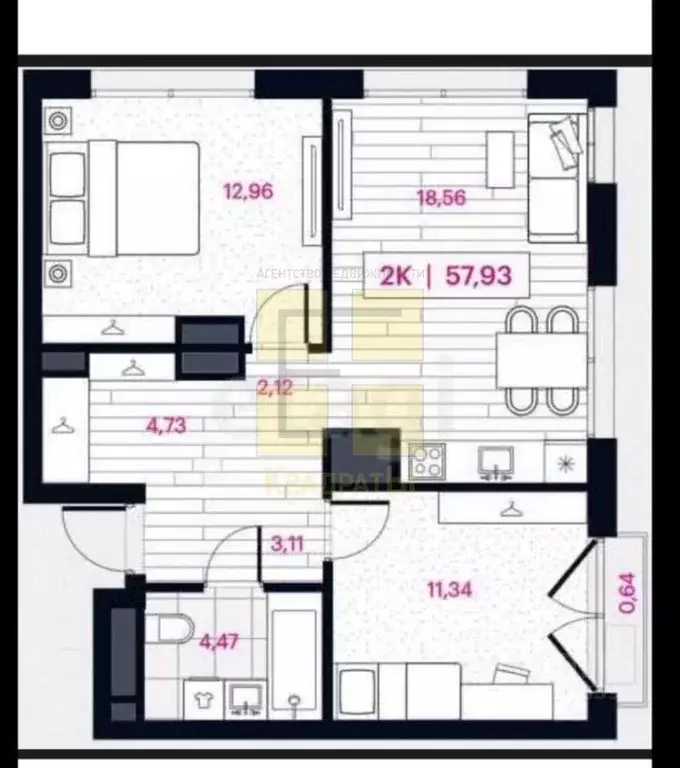 2-к кв. Омская область, Омск ул. Пушкина, 77 (58.0 м) - Фото 2