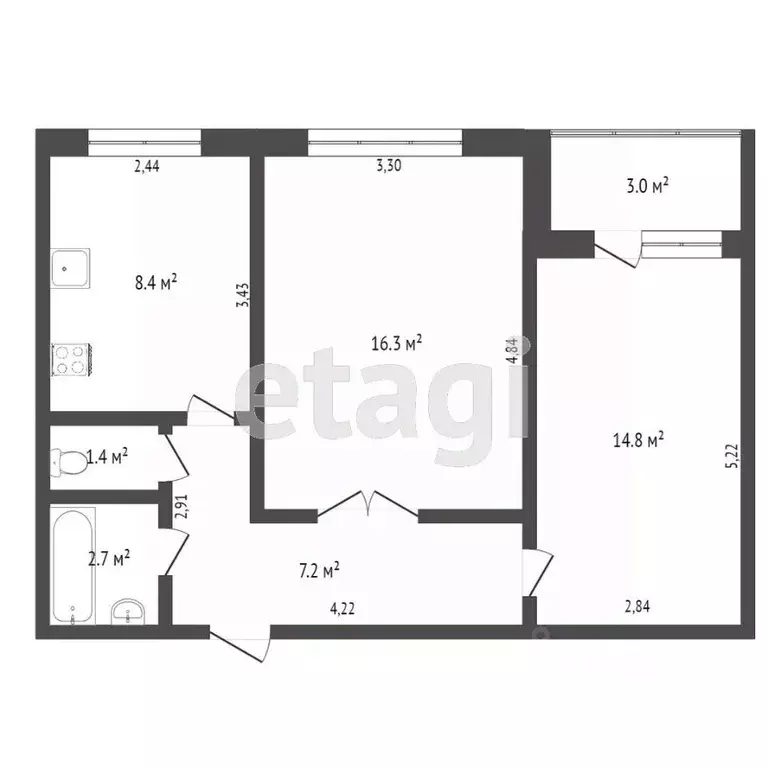 2-к кв. Тюменская область, Тюмень ул. Стартовая, 5 (50.7 м) - Фото 1