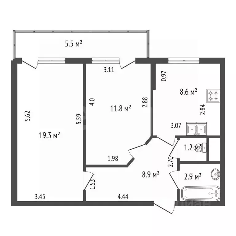 2-к кв. Санкт-Петербург ул. Русановская, 19к1 (52.7 м) - Фото 2