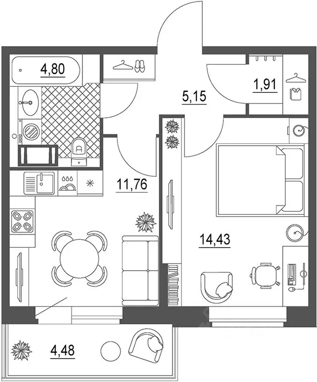 1-к кв. Санкт-Петербург ул. Лагоды, 7 (41.0 м) - Фото 2