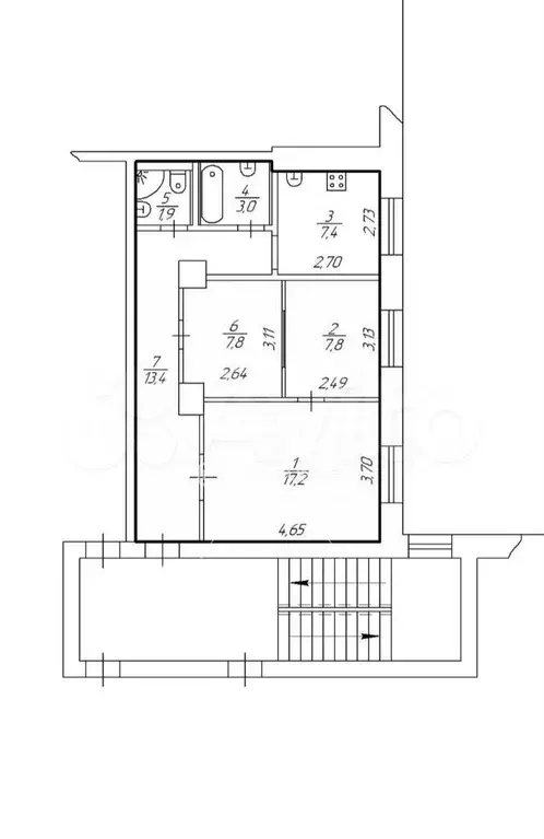 3-к. квартира, 58,5 м, 2/4 эт. - Фото 0